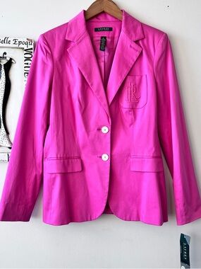 NWT Lauren Ralph Lauren Pink Cotton Classic Women’s Blazer Size 8